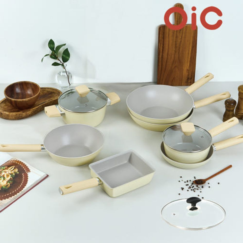 [SILVERSTAR] OIC IH Plus Pot & Pan Set – Non-Stick Titanium Frying Pan & Ceramic-Coated Porcelain Pot, Multi-Heat Source Compatible - Made in Korea